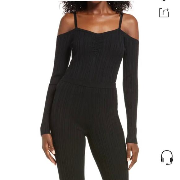 NWT OPEN EDIT Off The Shoulder Sweater In Black Size XXS - Picture 1 of 5